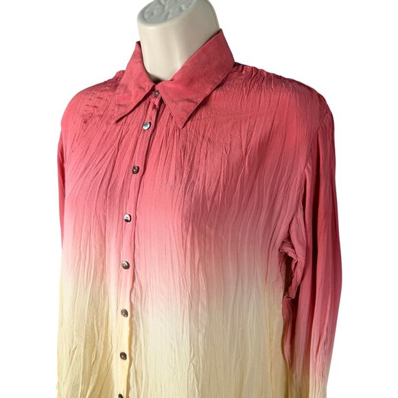 J Jill Top Womens XXSP 2XS Petite Pink Yellow Ombre Silk Crinkle Button Up - Picture 4 of 16